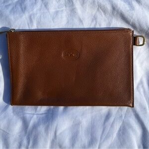 LONGCHAMP Paris 1948 vintage pebbled brown leather gold hardware pouch